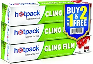 Hotpack Cling Film Food Wrap ، 100 قدم مربع ، عبوة من 3