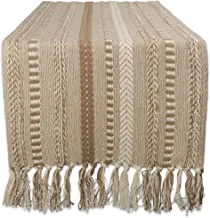 DII Farmhouse Braided Stripe Table Runner Collection, 15x72, Stone