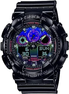 Casio Men Watch G-Shock Digital Analog Black Dial Resin Band GA-100RGB-1ADR.