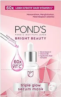 POND'S Bright Beauty Serum Sheet Mask for bright, smooth and hydrated skin Triple Glow with Gluta-Boost-C, vitamin B3 (niacinamide) and Hyaluronic Acid, 20g