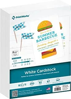 Printworks White Cardstock, Standard, 67 lb. Vellum, 92 Bright, 250 sheets, 8.5 x 11, For Office, Home & School Printing, Craft Projects (00564)