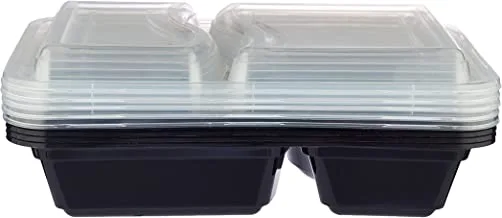 Hotpack Black Base Rectangle Microwavable Container 2-Compartment with Lids 50 Pieces
