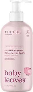ATTITUDE 2-in-1 Shampoo and Body Wash for Baby, Fragrance-Free EWG Hypoallergenic Plant- and Mineral-Based Ingredients, Vegan and Cruelty-Free, Unscented, 473 ml, 16 Fl Oz