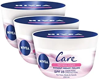 NIVEA Even Tone Cream, Care Fairness Prevents Skin Darkening, No Greasy Feeling, Fast Absorbing, SPF 15, Jar 3x200ml