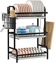 Dish Drying Rack 3 Tier Dish Rack Dish Drainer with Utensil Holder & Knife Rack & Cutting Board Holder & Removable Drainboard, Large Capacity Dish Drying Stand Dish Rack Rust-Resistant for Kitchen