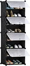 Shoe Rack Organizer Portable 4 Cube 8 Tiers Plastic Shoes Storage Tower Shelf Holder with Doors, Expandable Free Standing Shoe Modular Cabinet Rack Space Saving for Closet Entryway Bedroom Hallway
