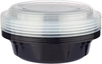 Hotpack Black Base Round Microwavable Container 16Oz with Lid 50 Pieces