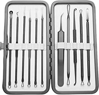 Eacam 11Pcs Stainless Steel Acne Needle, Blackhead Remover Pimple Popper Tool Kit Pimple Tweezers Extractor Comedone Extractor Tool Blackheads Treatment Blackhead and Blemish Remover Kit with Case