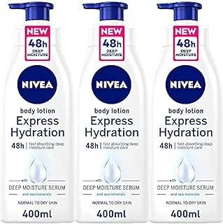 NIVEA Body Lotion Moisturizer for Normal & Dry Skin, 48hy Care, Express Hydration Sea Minerals, 3x400ml