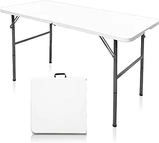 ECVV Heavy Duty Folding Table Centerfold, Ideal For Crafts, Outdoor Events, Picnic Table, BBQ Party, Camping Table, Convenient to Carry with Handle, Lightweight, Portable Table (White) (122*60*74cm)