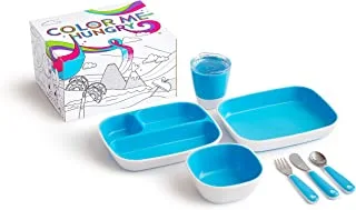 مجموعة هدايا تناول الطعام للأطفال الصغار من Munchkin Color Me Hungry Splash مكونة من 7 قطع في صندوق تلوين بطابع وحيد القرن ، أزرق