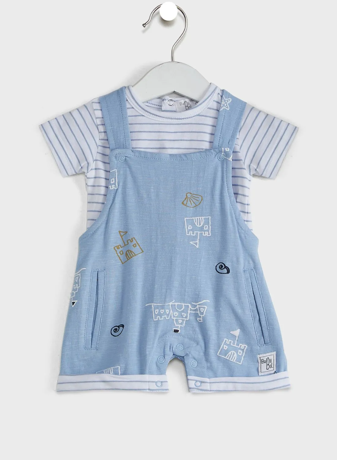 Babybol 2-Piece Infant Pocket Detail Dungaree with T-Shirt Set Blue/White