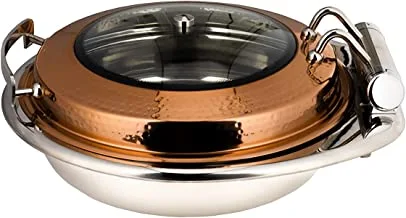 Al Saif Amar Stainless Steel Round Buffet Chafer with Glass Lid, Size: 6Liter Colour : Brass