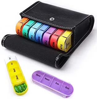 IBAMA 4 Times a Day Pill Case Organizer with Leather Bag, Weekly Travel Medicine Reminder Box for Vitamin/Fish Oil，Large Pill Wallet with 28 Compartments