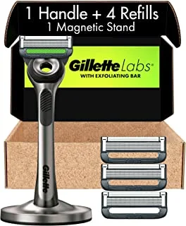 Gillette Labs Razors for Men with Exfoliating Bar, Shaving Kit for Men, Includes 1 Handle, 4 Razor Blade Refills, 1 Premium Magnetic Stand