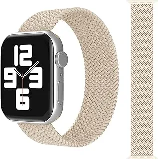 Ac&l braided solo band compatible with apple watch 44mm medium strap with a plastic connector, starlight white