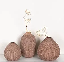 Creative Co-Op Decorative Textured Stoneware, Set of 3, Brown Vase Set