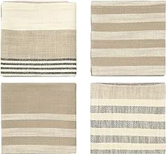 Creative Co-Op Tan & Grey Striped Cotton Tea Towels (Set of 3 Pieces) Entertaining Textiles, Grey