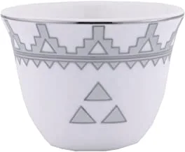 Al Saif Dalla Design Porcelain Cawa Cups 12-Pieces, 70 cc Capacity, Medium, Silver