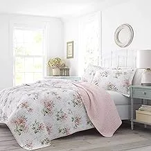 Laura Ashley Home Honeysuckle Quilt Set, King, Pastel Pink