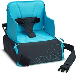 Munchkin Travel Booster Seat with Underseat Storage and Strap, Blue/Grey