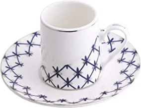 Al Saif Pattern 1 New Bone Coffee Cup and Saucer Set 12-Pieces, Silver