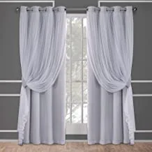 Exclusive Home Curtains Catarina Layered Solid Blackout and Sheer Window Curtain Panel Pair with Grommet Top, 52x96, Cloud Grey, 2 Piece