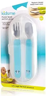 Kidsme Premier Spoon & Fork with Case for baby boy -(from 12 months and above)-Aquamarine