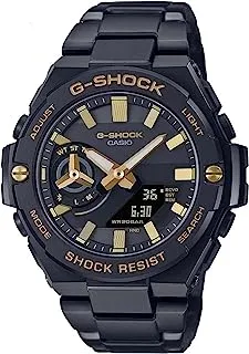 ساعة كاسيو الرجالية G-Shock G-Steel Smartphone Link طاقة شمسية رقمية انالوج مينا اسود ستانلس ستيل اسود مطلي ايون وحزام GST-B500BD-1A9DR