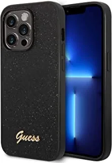 CG Mobile Guess PC/TPU Glitter Flakes Case With Script Metal Logo, Attractive design, Shockproof, Non-Slipping, Ultra Protective Shield, Compatible With iPhone 14 Pro Max (Black)