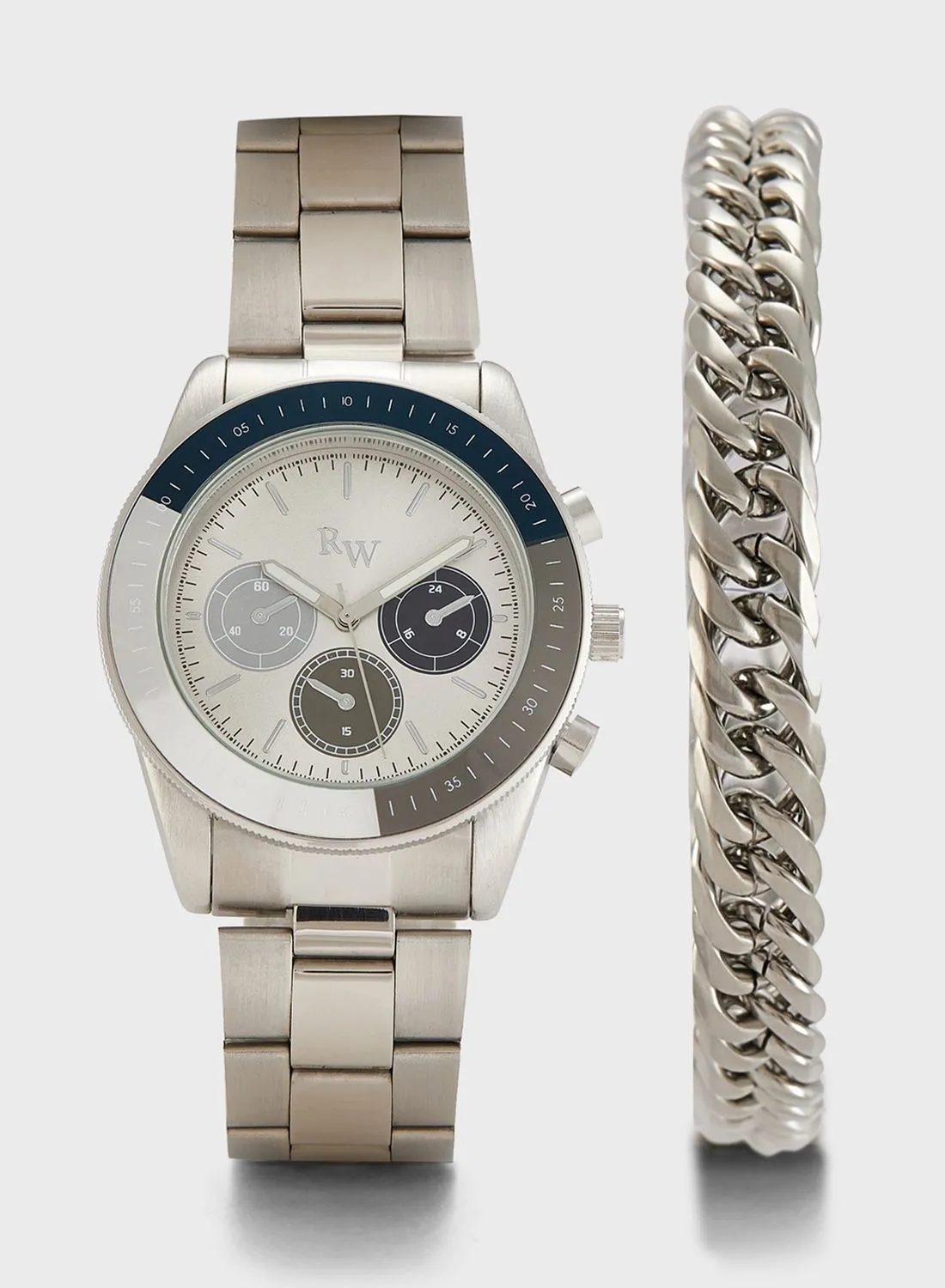 Robert Wood Analogue Watch And Stainless Steel  Bracelet Gift Set