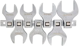 SUNEX TOOLS 9720A 1/2-Inch Drive Jumbo SAE Crowfoot Wrench Set, 1-Inch - 1-3/8-Inch, Fully Polished, 7-Piece (Includes Storage Rail)