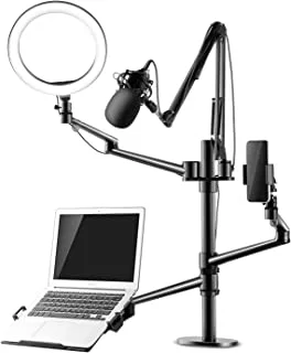 UPERGO ZB-2 4 in 1 Selfie Ring Light And Desktop/Monitor Arm, Mic Stand, Phone Holder For upto 17