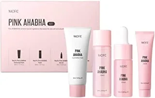 NACIFIC AHA BHA (Cleansing Foam, Toner, Serum, Cream) Travel Size Skin Care Set, Pink
