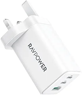 RavPower RP-PC172 PD Pioneer 65W 3-Port Wall Charger UK White, USB
