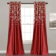 Lush Decor Weeping Flowers مجموعة لوحات نافذة مظلمة للغرفة (زوج) ، 84 بوصة × 52 بوصة ، أحمر