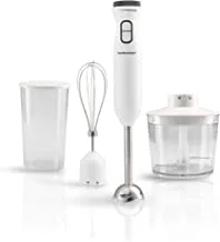Hamilton Beach 600W Hand Blender with 500ml chopper, whisker, 700ml beaker, variable speed dial and Turbo Boost - blend, whip, chop, mix and puree all in one, 2 storage lids, HB6040-ME