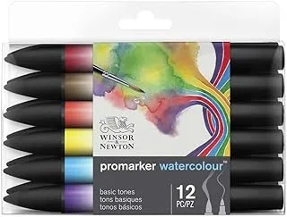 Winsor & Newton ProMarker Watercolor Marker Set, 12 Count, Basic Tones