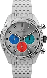 Timex Men’s Waterbury Diver Chronograph Automatic 41mm Watch – Black Dial Stainless Steel Case with Black Leather Strap