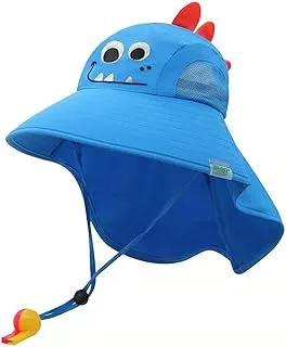 قبعة دلو للأطفال UPF50 + قبعة واقية من الشمس للحماية من الشمس قبعات شاطئ كبيرة الحواف مع شبكة وحزام ذقن قابل للتعديل قبعة صياد للأولاد والبنات من سن 3 إلى 8 سنوات