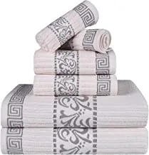 Superior Greek Pattern Decorative 6-Piece Towel Set, Absorbent Cotton, Decor for Bathroom, Spa, Resort, Includes 2 Hand, 2 Face, and 2 Bath Towels, Home Essentials, Athens Collection, Ivory-Chrome
