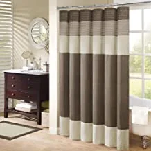 Madison Park Amherst Bathroom Shower Curtain Faux Silk Pieced Striped Modern Microfiber Bath Curtains, 72x72 Inches, Natural