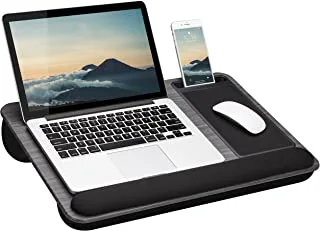 LapGear Home Office Pro Lap Desk مع مسند للمعصم ولوحة الماوس وحامل هاتف - حبيبات خشبية رمادية - يناسب أجهزة الكمبيوتر المحمولة حتى 15.6 بوصة - طراز رقم 91595