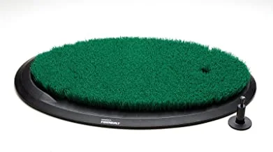 Fiberbuilt Flight Deck Golf Hitting Mat - Oval Shape Outdoor/Indoor Real Grass-Like Performance Golf Mat with Durable Adjustable Height Tee, Black/Green, 21.25