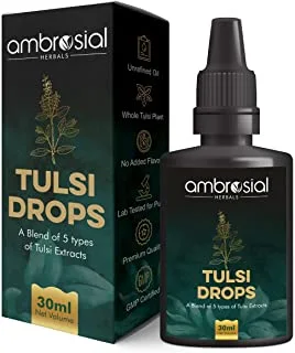 Tulsi Drops- 50% Extra: Concentrated Extract Of 5 Rare Tulsi For Natural Immunity Boosting & Cough And Cold Relief (Pack of 1)