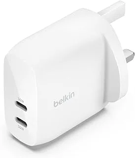 Belkin BoostCharge dual USB-C plug with PPS, 60W phone charger for iPhone 15 and other, iPad, Samsung Galaxy, Google Pixel, MacBook - compatible w/USB-C to lightning cable & USB-C to USB-C - white
