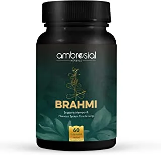 Ambrosial Brahmi Capsules 500 mg per capsule, Bacopa Monnieri Naturally Strengthens and Boosts Immunity and Memory, Nootropic Supplement, Gluten Free Vegan- 60 Veg Capsules