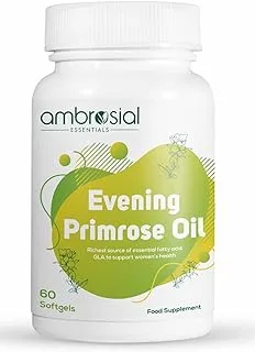 Ambrosial Evening Primrose Oil (EPO) 1000mg | Rich Source of Omega 6 & GLA | Non-GMO, No Artificial Preservatives | 60 pcs