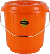 Royalford Multi-Purpose Utility Bucket with a Lid and steel Handle Break-Resistant, Light-Weight, Durable Construction Perfect for bathroom, kitchen Orange, 18L - RF11717