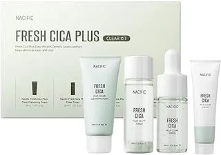 Nacific Fresh Cica Plus Clear Kit (Cleansing Foam, Toner, Serum, Cream) Travel Size Skin Care Set
